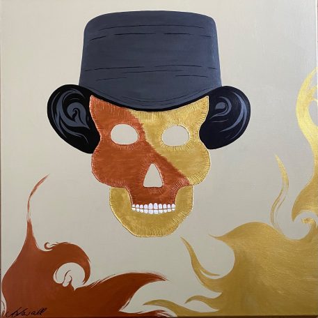 Hier verleihe ich der düsteren Vergänglichkeit mit glänzendem Gold und Kupfer in Kombination mit Paste ein in Flammen getauchten Glamour